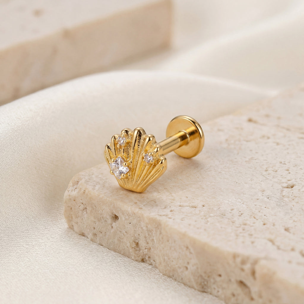 Shell Crystal Titanium Stud Earrings - image 5