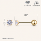 Sterling Silver Four-Prong Zirconia Flat Back Earrings - Gold / 3mm