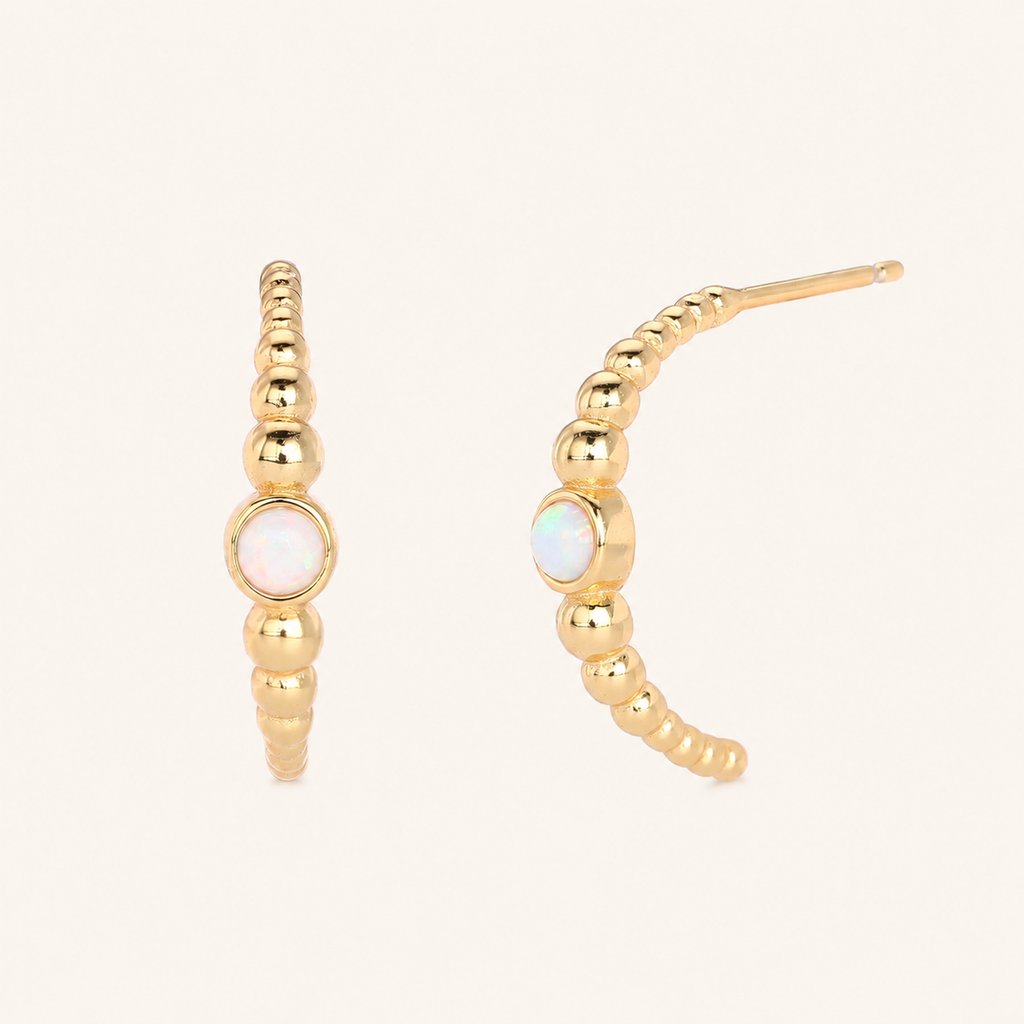 Sterling Silver Geometric Opal Stud Earrings detail view