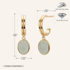 Sterling Silver Aventurine Jade Drop Stud Earrings - Gold