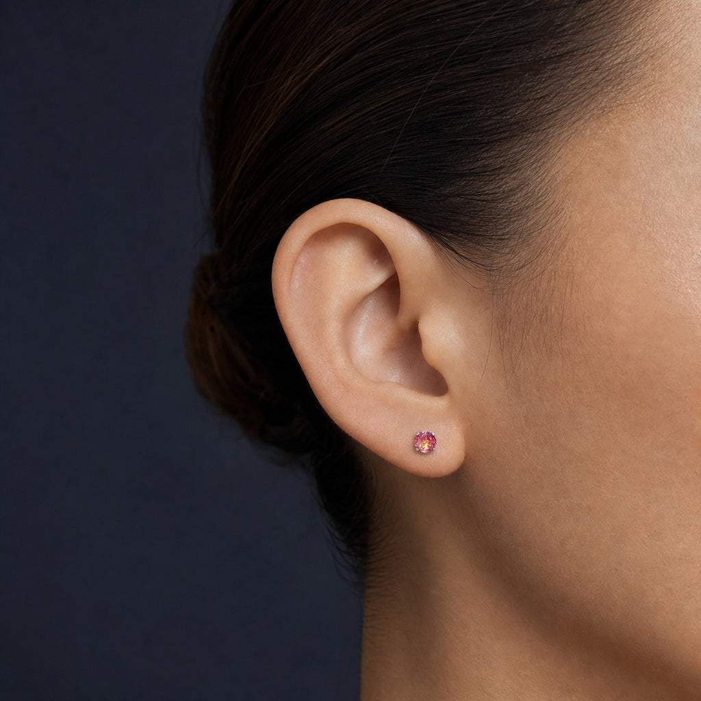 Titanium Pink Topaz Flat Back Stud Earrings
