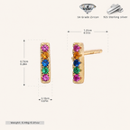 Sterling Silver Rainbow Rectangle Zirconia Stud Earrings - Gold