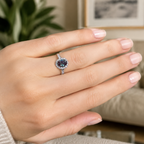 Regent Halo Lab-Grown Alexandrite Ring worn on hand