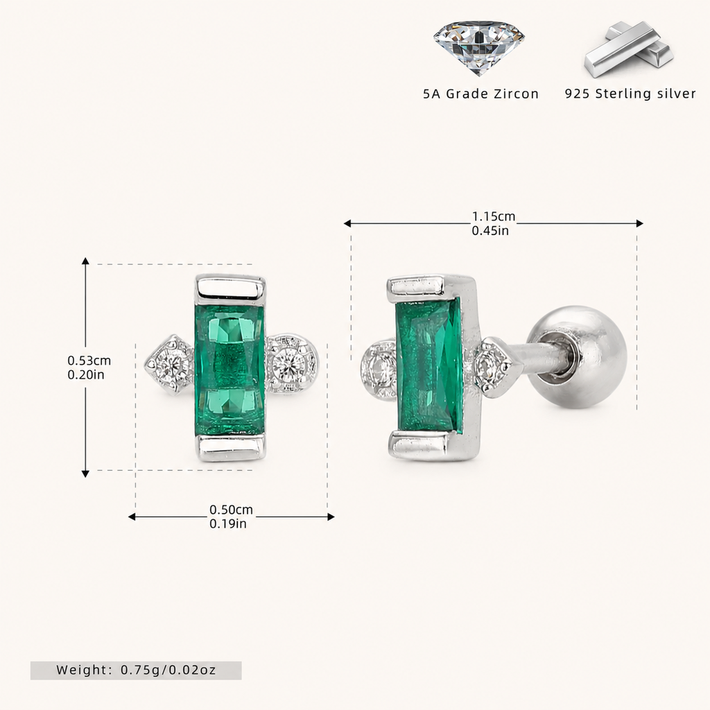 Sterling Silver Emerald-Green Zirconia Flat Back Earrings - Platinum