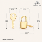 Sterling Silver Lock & Key Stud Earrings - Gold