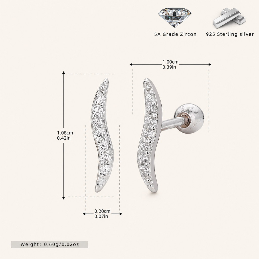 Sterling Silver Pave Zirconia Flat Back Earrings - Platinum