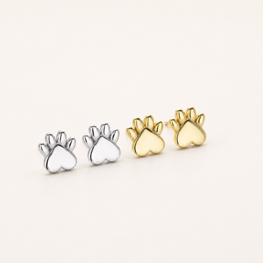 Sterling Silver Cat Paw Stud Earrings detail view