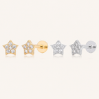 Sterling Silver Five-Point Star Zirconia Flat Back Earrings