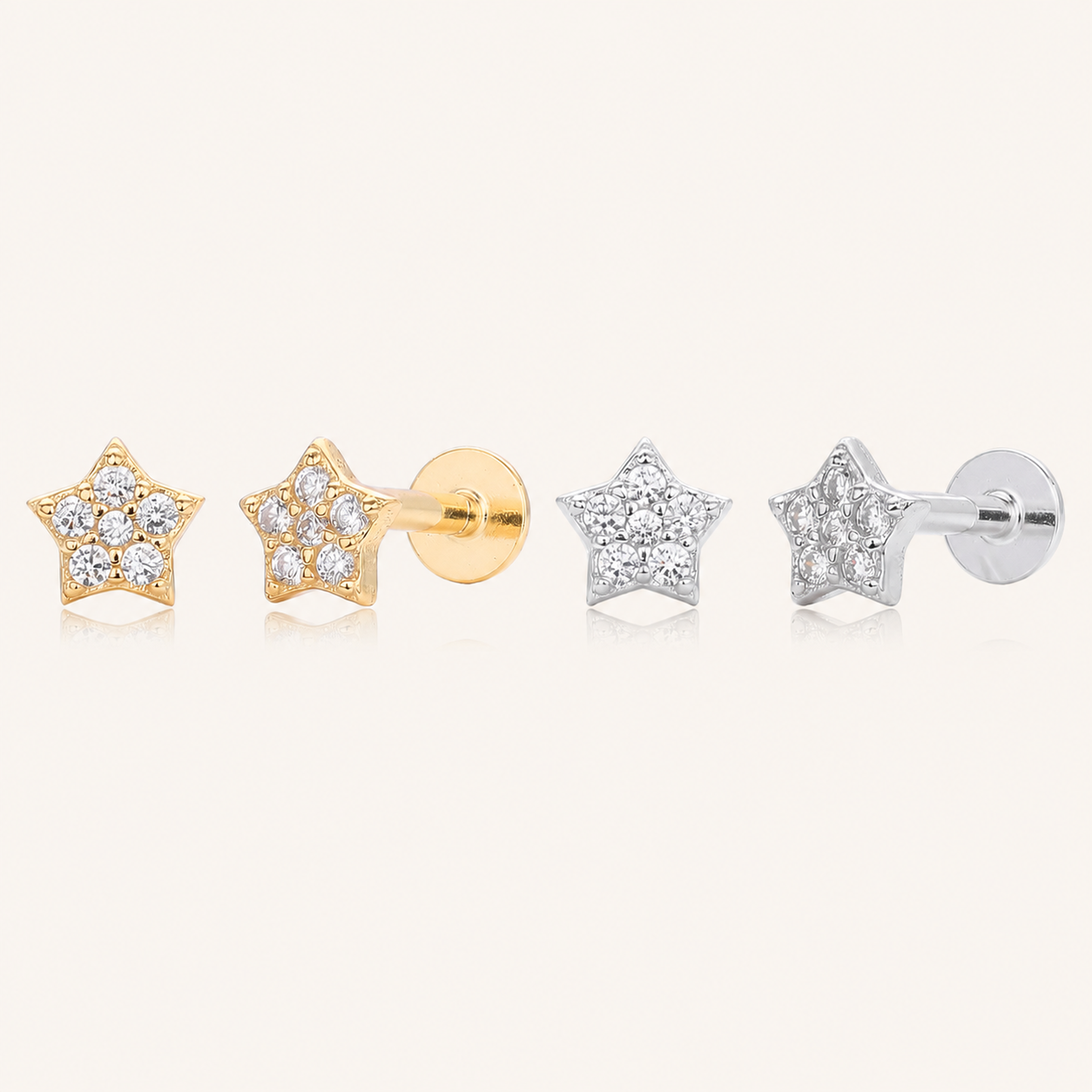Sterling Silver Five-Point Star Zirconia Flat Back Earrings