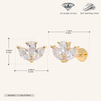 Sterling Silver Zirconia Solitaire Flat Back Earrings - Gold