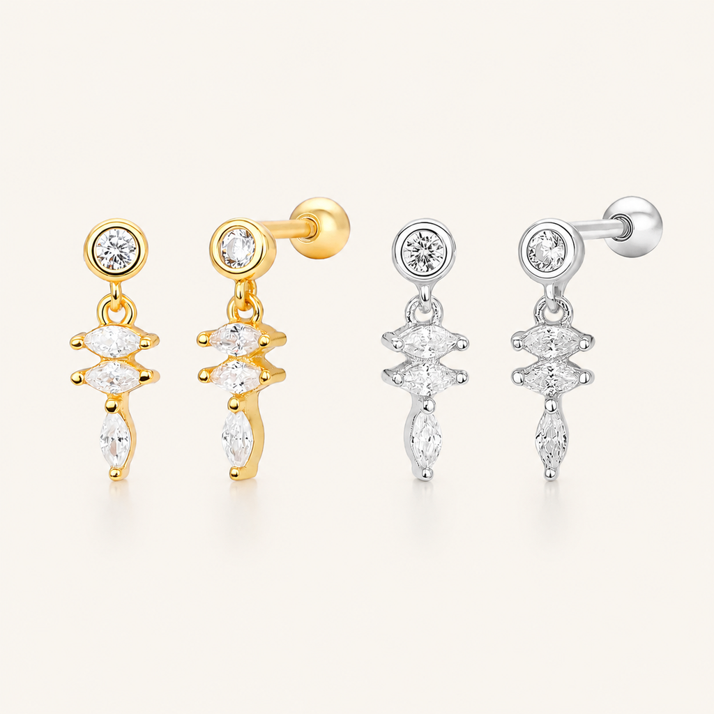 Sterling Silver Marquise Zirconia Tassel Flat Back Earrings