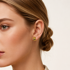 Sterling Silver Chunky C-Shape Hoop Earrings worn on the ear