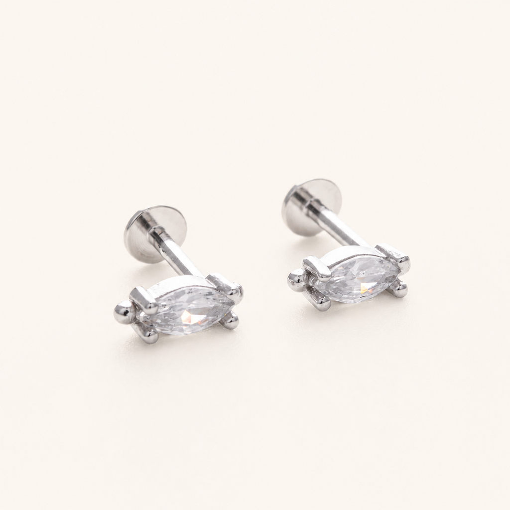 Sterling Silver Marquise Zirconia Flat Back Earrings detail view