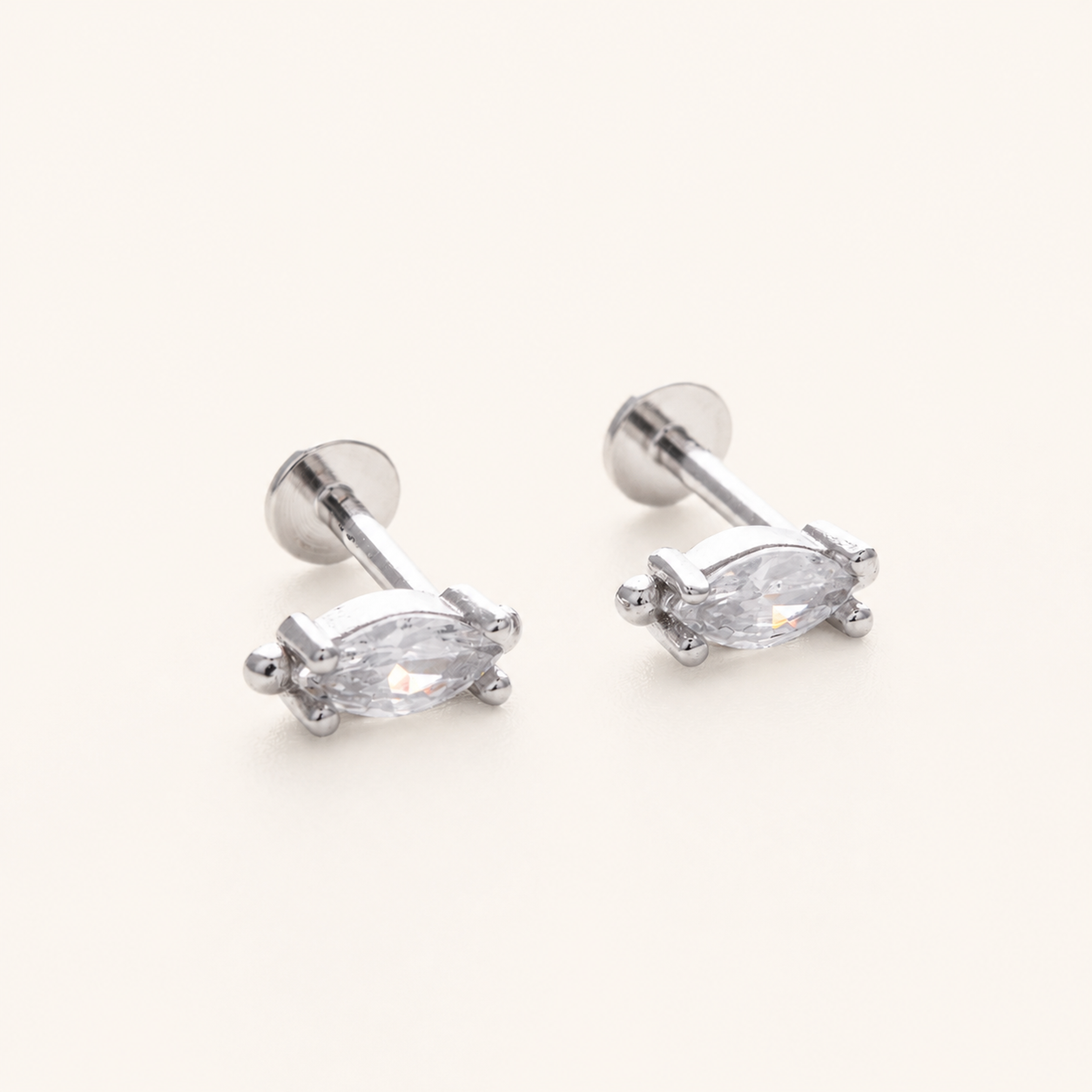 Sterling Silver Marquise Zirconia Flat Back Earrings detail view