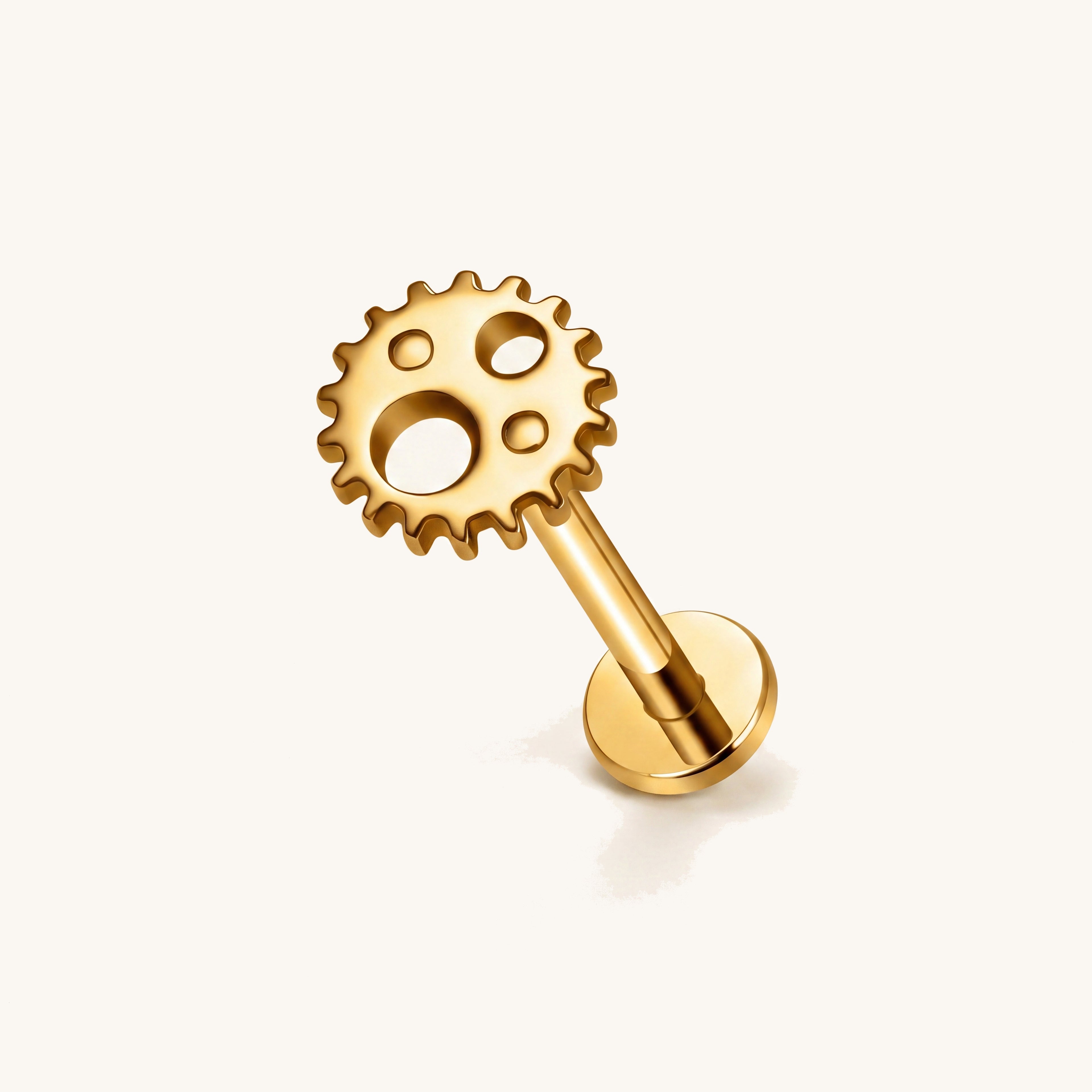 Open Gear Titanium Flat Back Earring - Gold