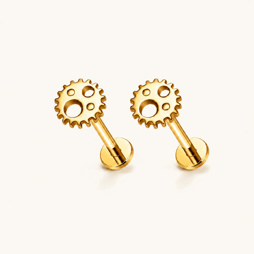 Open Gear Titanium Flat Back Earring - Gold