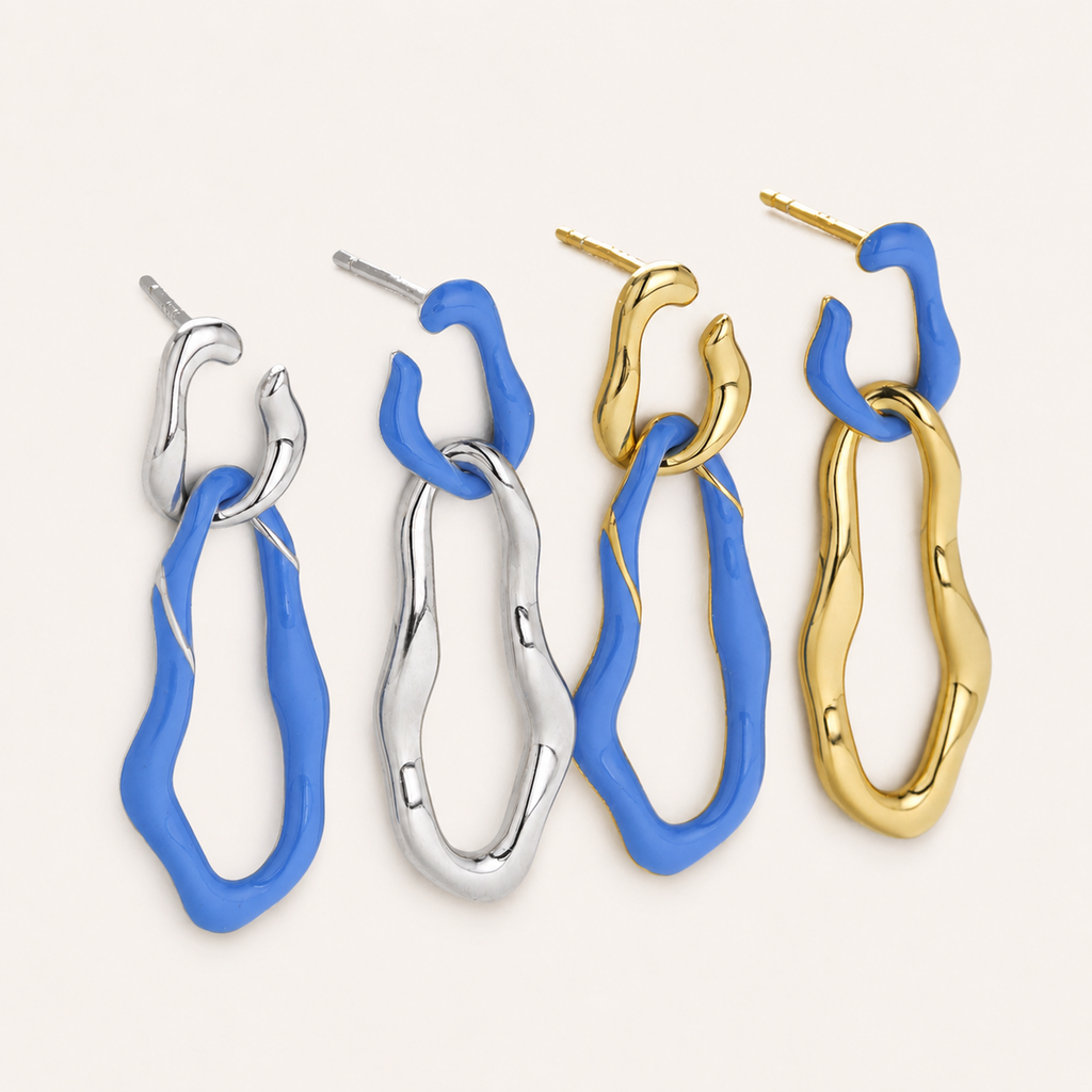 Sterling Silver Enamel Huggie Hoop Earrings detail