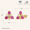Sterling Silver Triangle Zirconia Flat Back Earrings - Gold / Red