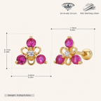 Sterling Silver Triangle Zirconia Flat Back Earrings - Gold / Red