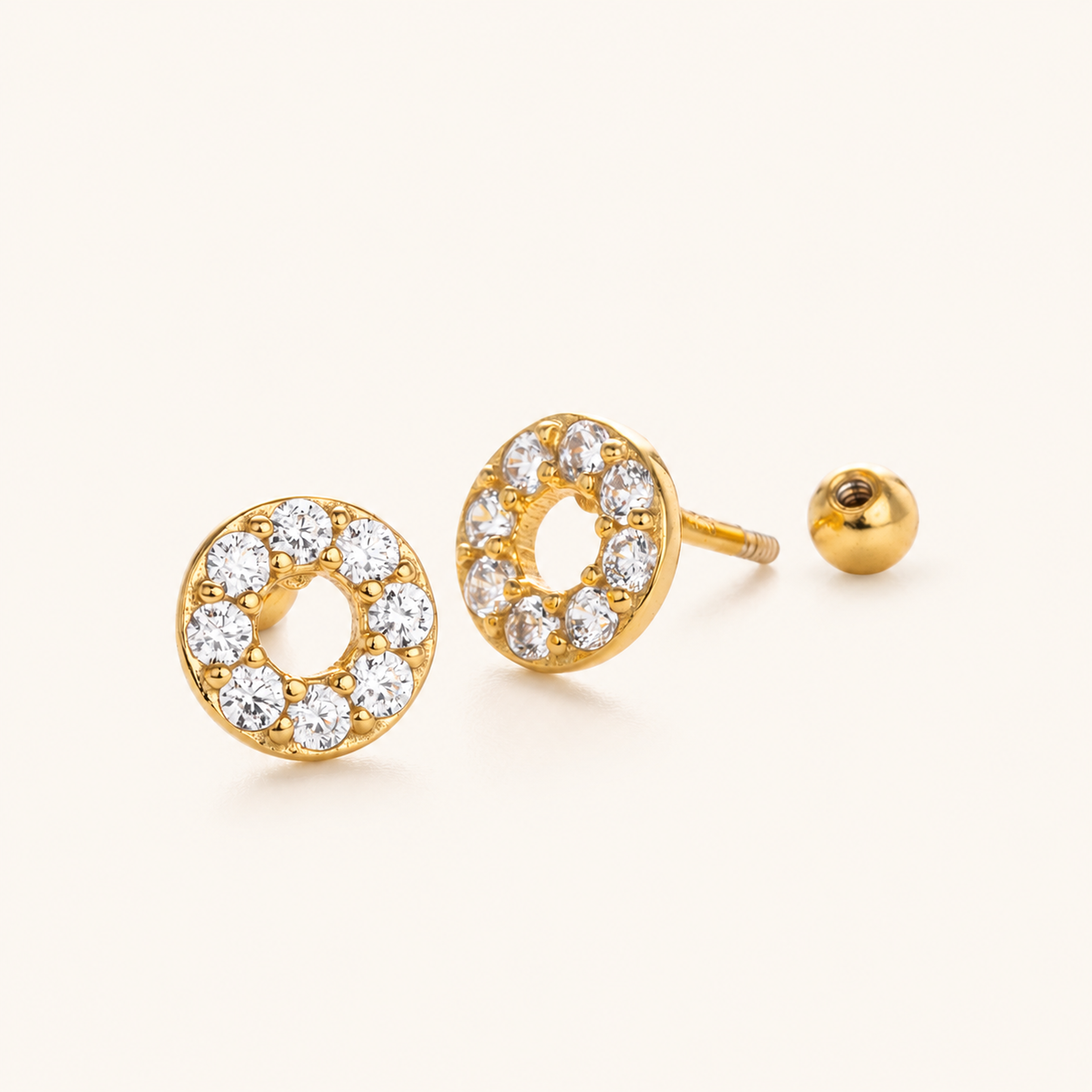 Sterling Silver Twisted Zirconia Circle Flat Back Earrings detail
