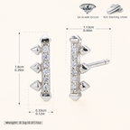 Sterling Silver Zirconia Rake Stud Earrings - Platinum