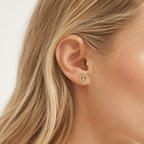 Sterling Silver Zirconia Heart Stud Earrings worn on the ear