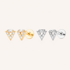 Sterling Silver Openwork Triangle Zirconia Flat Back Earrings