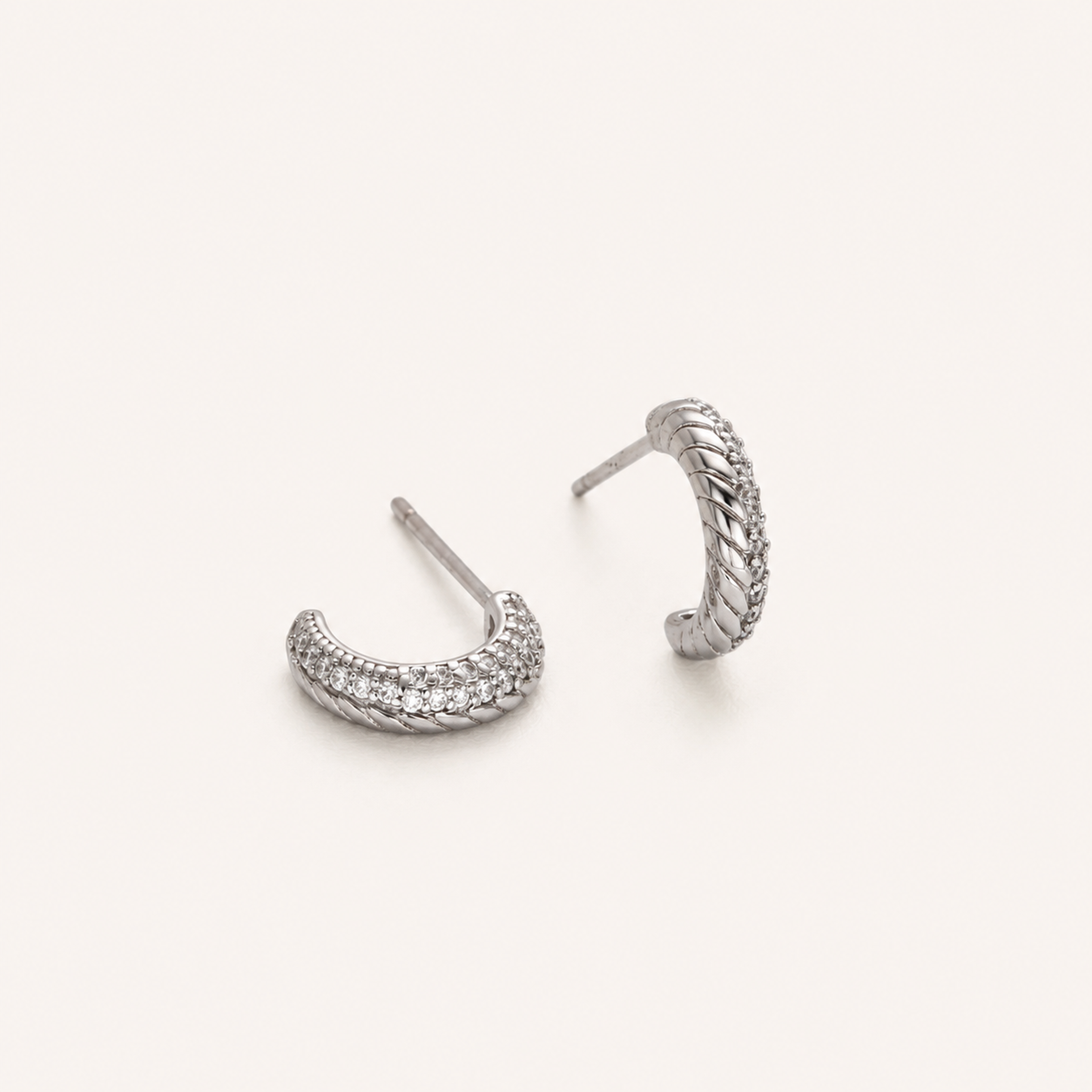Sterling Silver French Minimalist Zirconia Stud Earrings detail view