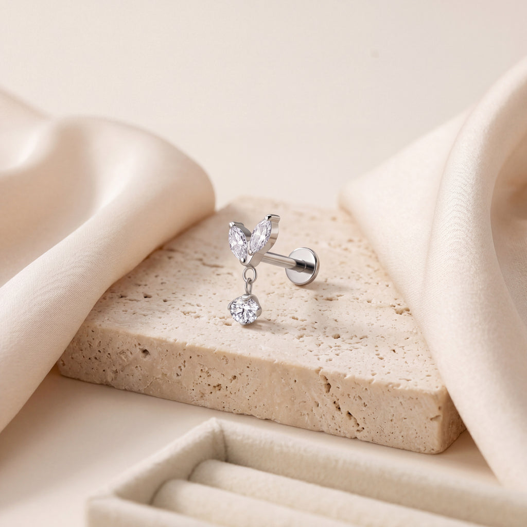 Marquise Petal Crystal Drop Titanium Flat Back Earring - image 5