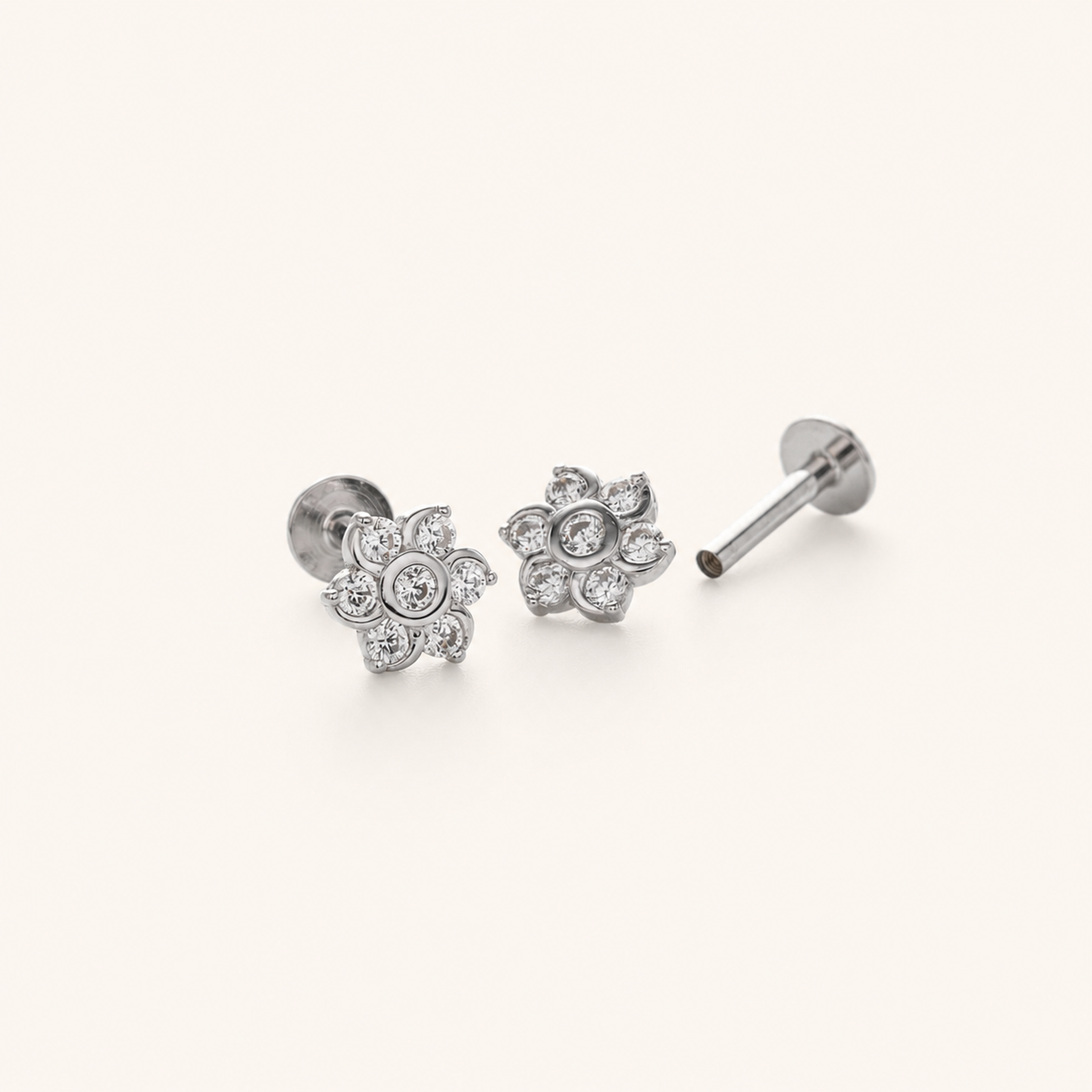 Sterling Silver Zirconia Spiral Cartilage Flat Back Earrings detail
