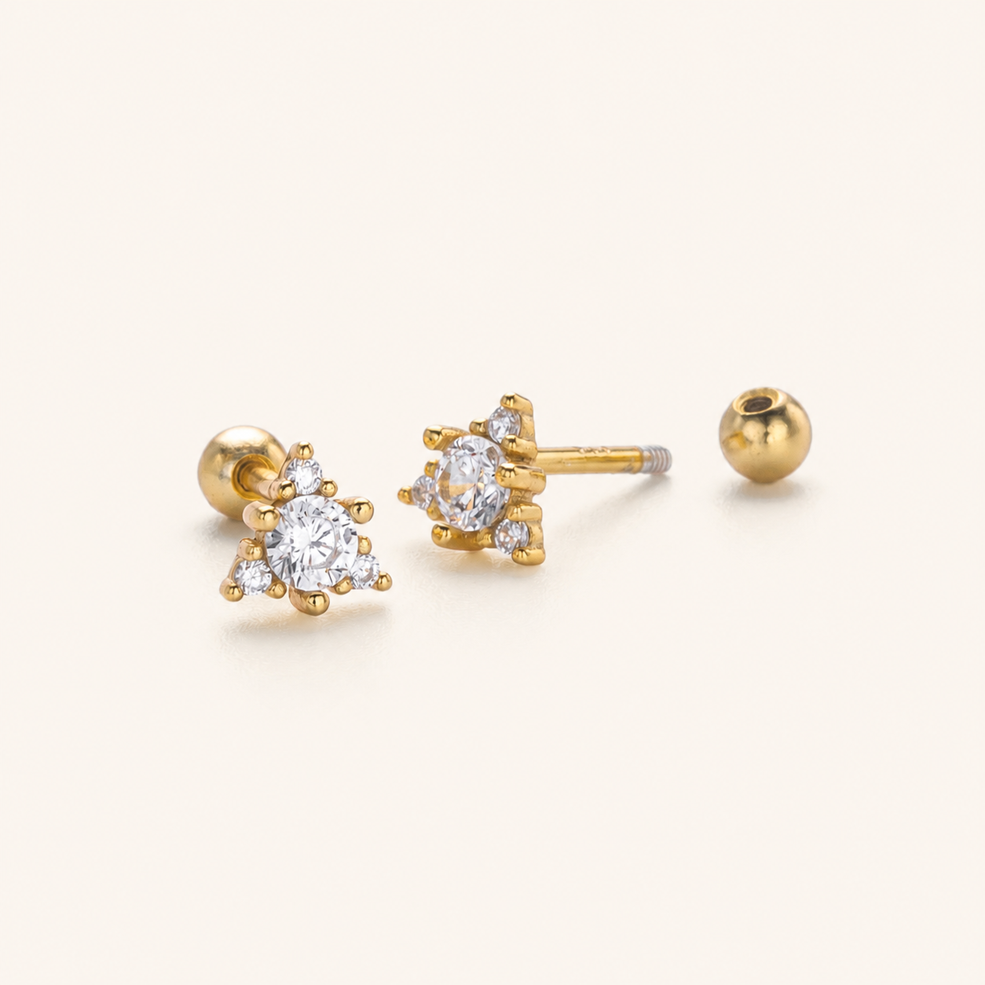 Sterling Silver Triangle Zirconia Flat Back Earrings detail