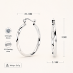 Sterling Silver Twisted Hollow Hoop Earrings - Platinum / 30mm