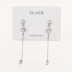 Sterling Silver Zirconia Tassel Chain Drop Stud Earrings detail view