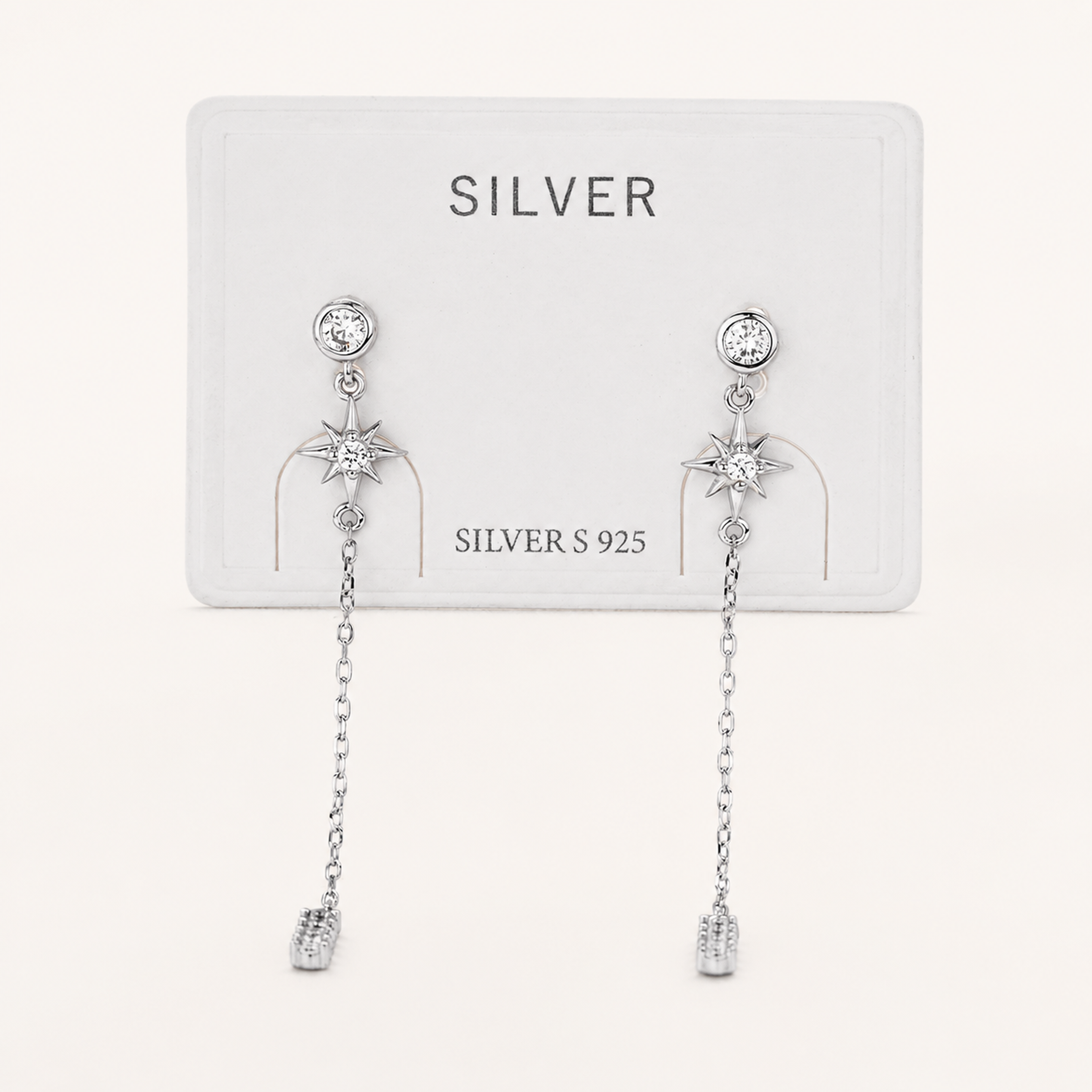 Sterling Silver Zirconia Tassel Chain Drop Stud Earrings detail view