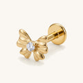 Bow Crystal Titanium Stud Earrings - Gold