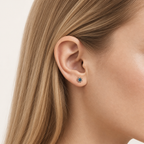 Sterling Silver Opal Sunflower Stud Earrings worn on the ear