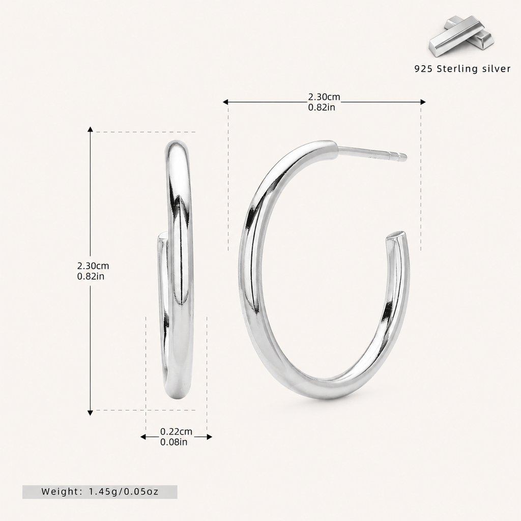 Sterling Silver Polished Round Hoop Earrings - Platinum / 20mm