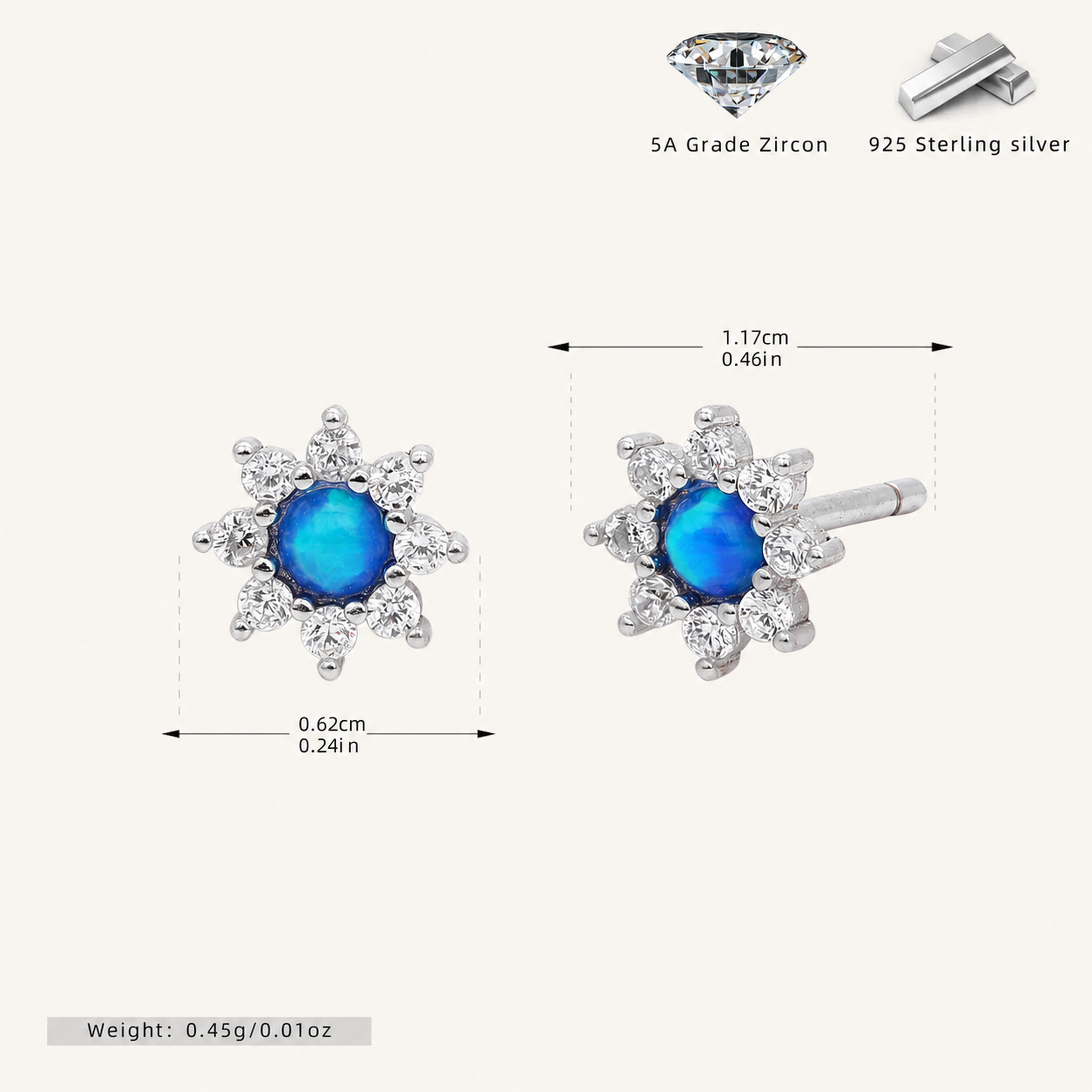 Sterling Silver Opal Sunflower Stud Earrings - Platinum