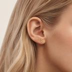 Sterling Silver X-Shape Zirconia Flat Back Earrings worn on the ear