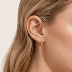 Sterling Silver Zirconia Chain Drop Stud Earrings worn on the ear