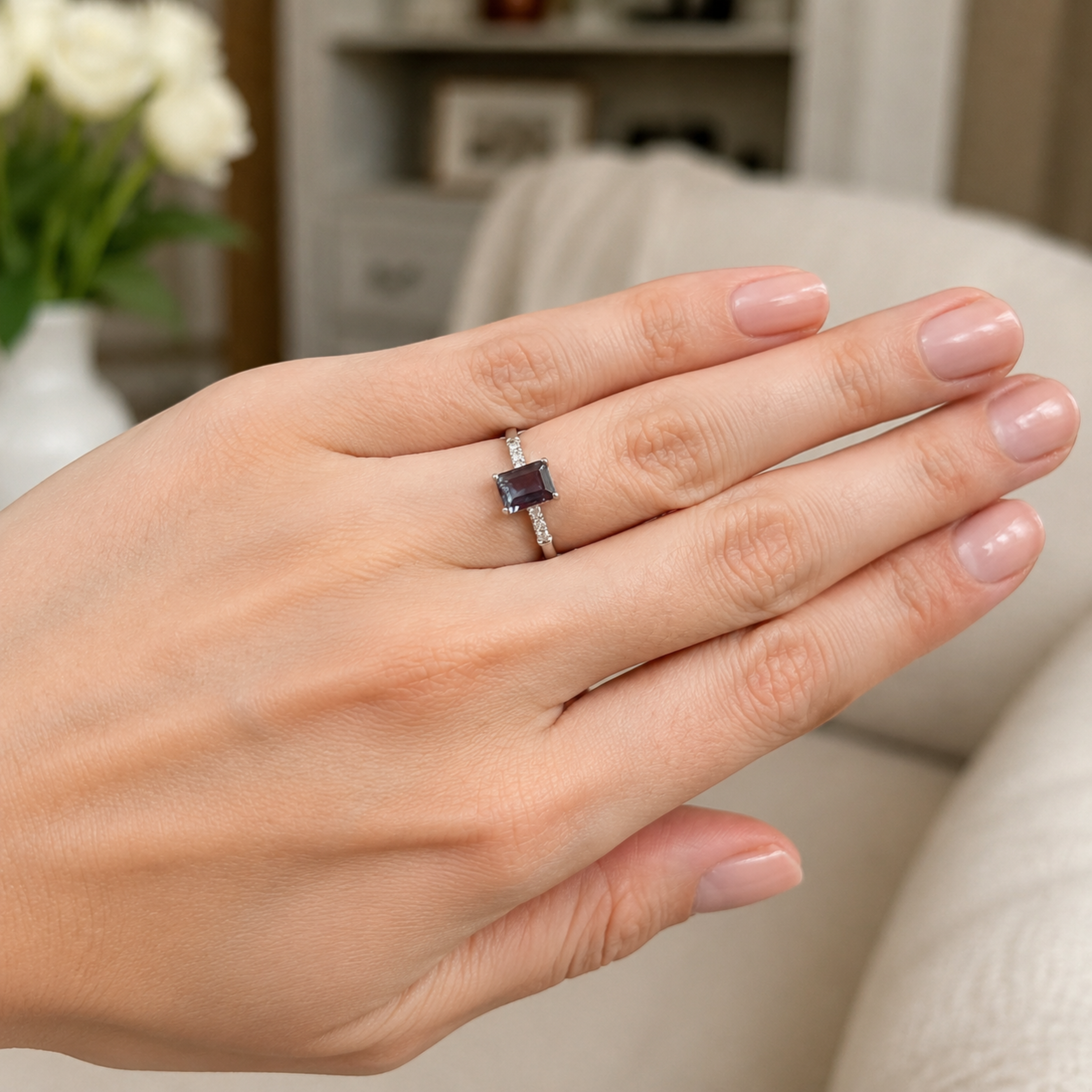 Threadlight Lab-Grown Alexandrite Ring worn on hand