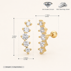Sterling Silver Zirconia Solitaire Flat Back Earrings - Gold