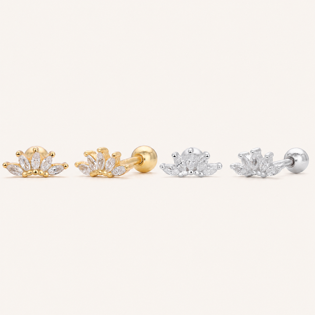 Sterling Silver Zirconia Crown Flat Back Earrings