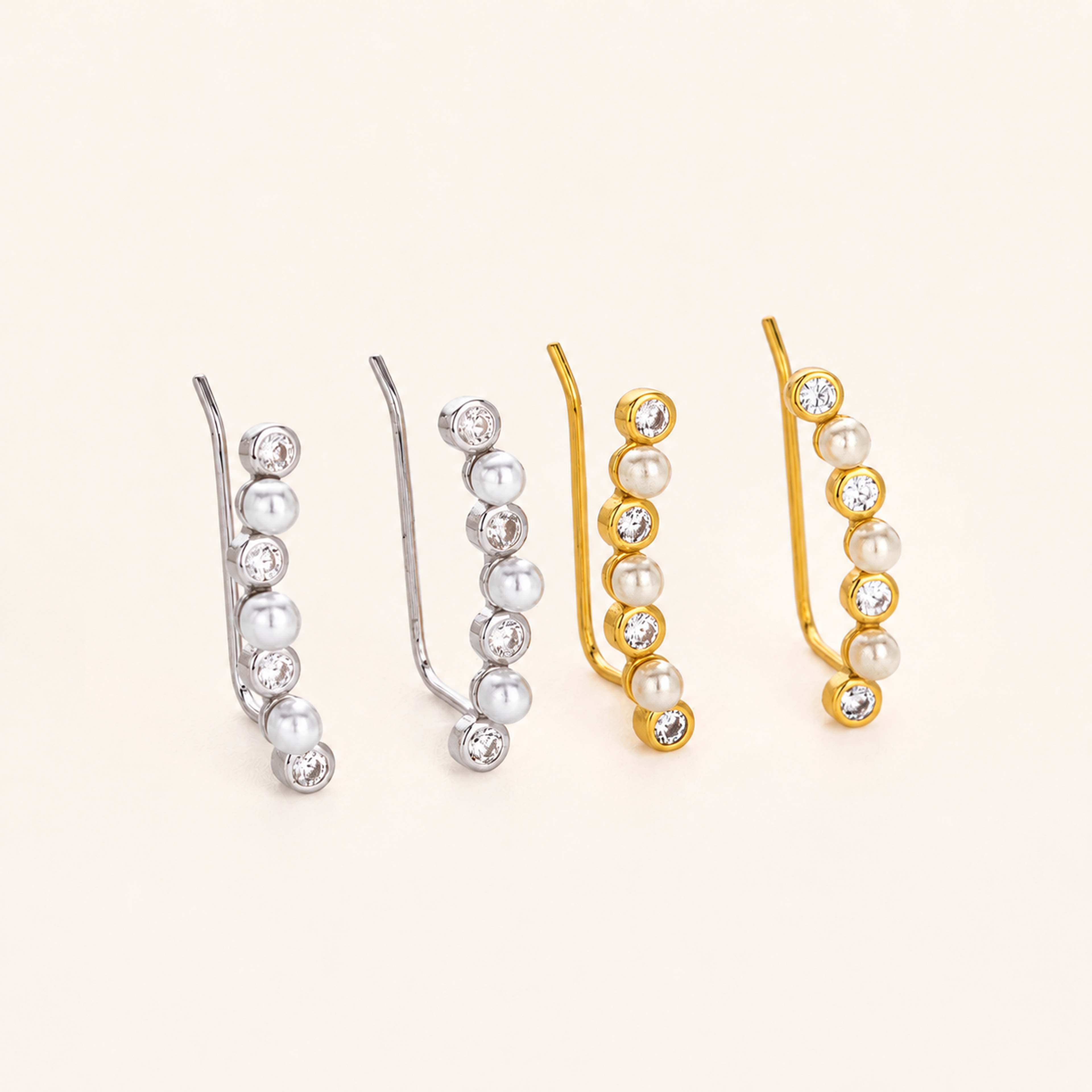 Sterling Silver Pearl Zirconia Wrap Stud Earrings detail view