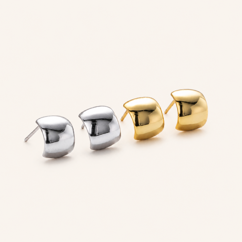 Sterling Silver Polished Arch Stud Earrings detail