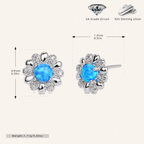 Sterling Silver Opal Flower Stud Earrings - Platinum / Blue Opal