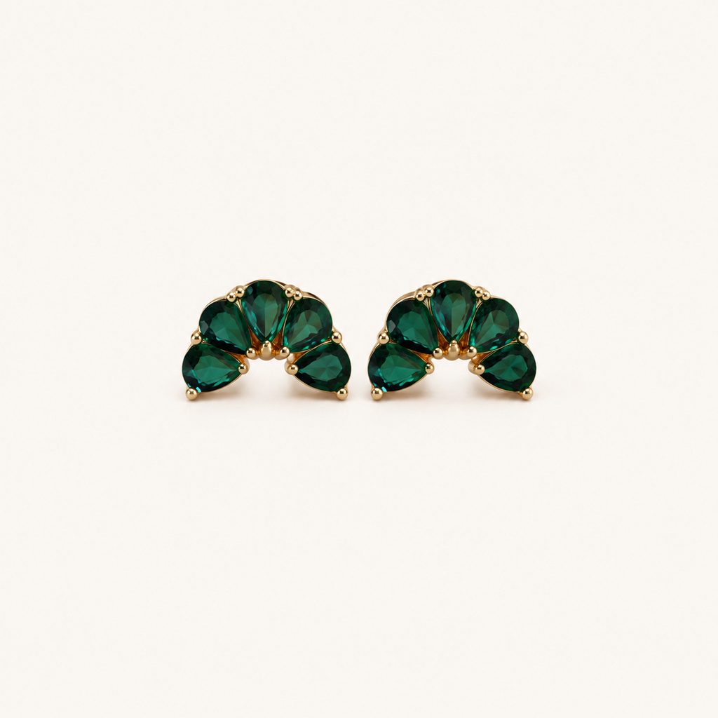 Sterling Silver Green Teardrop Zirconia Flat Back Earrings detail view