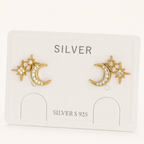 Sterling Silver Star and Moon Zirconia Stud Earrings detail view