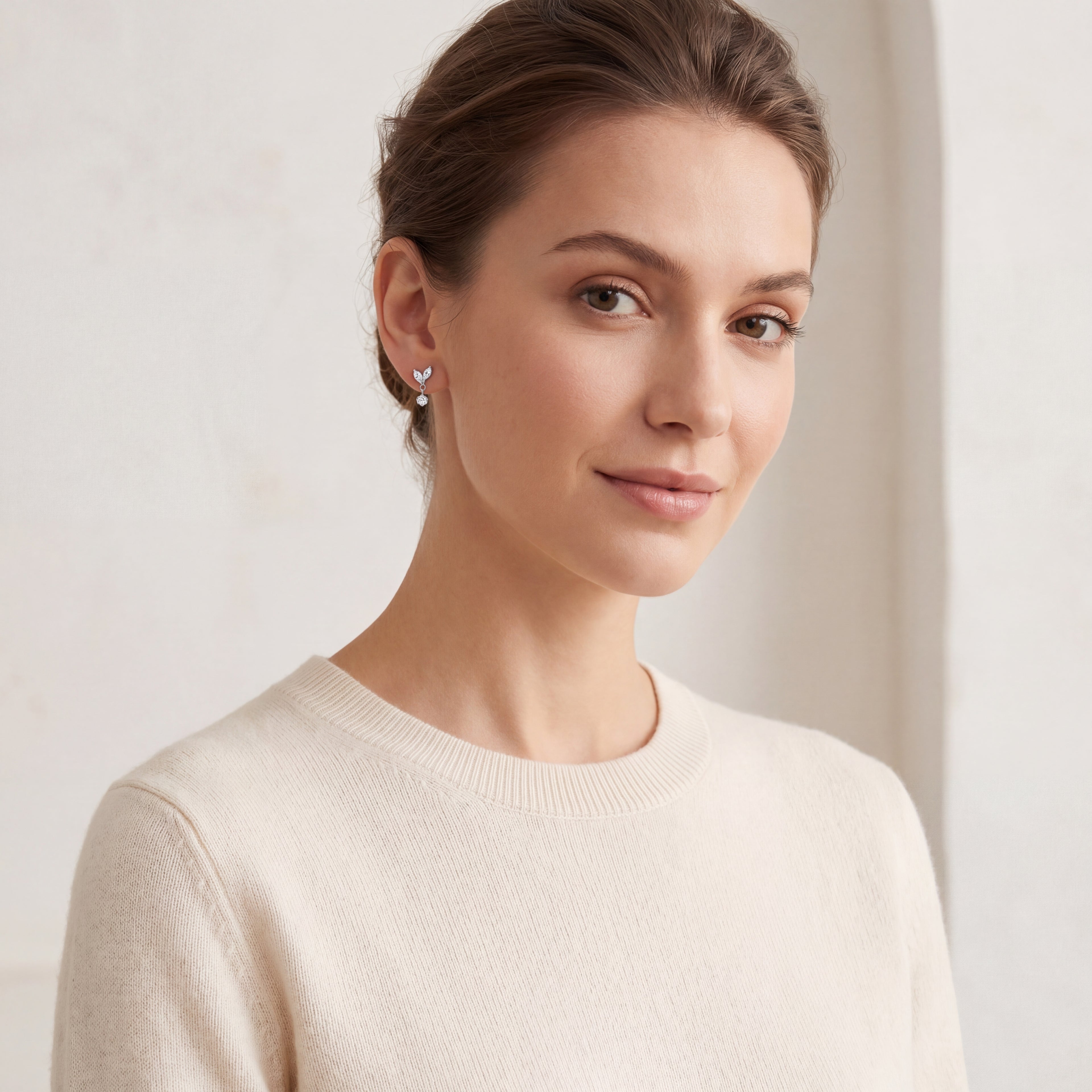 Marquise Petal Crystal Drop Titanium Flat Back Earring - image 3