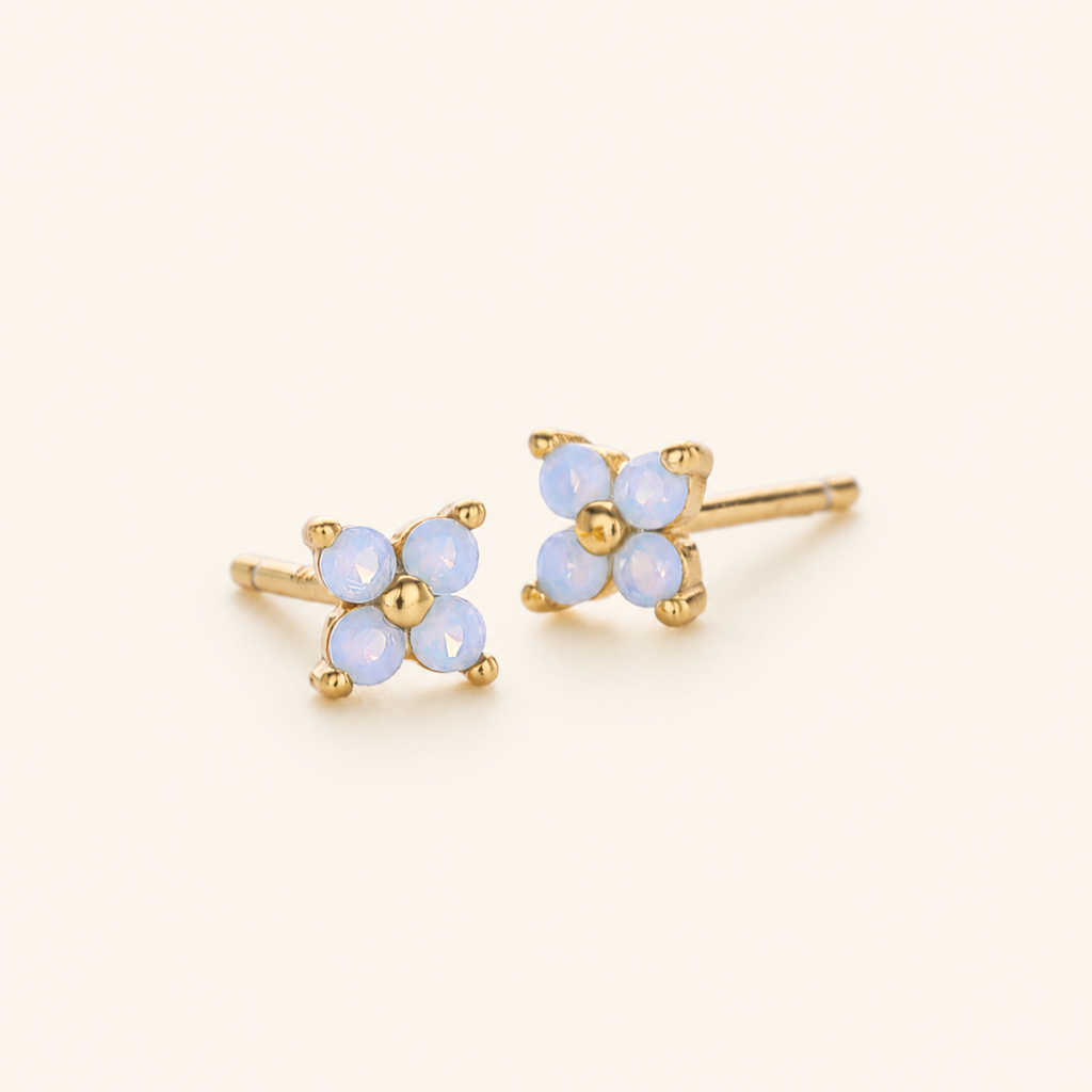 Sterling Silver Blue Zirconia Flower Stud Earrings detail view